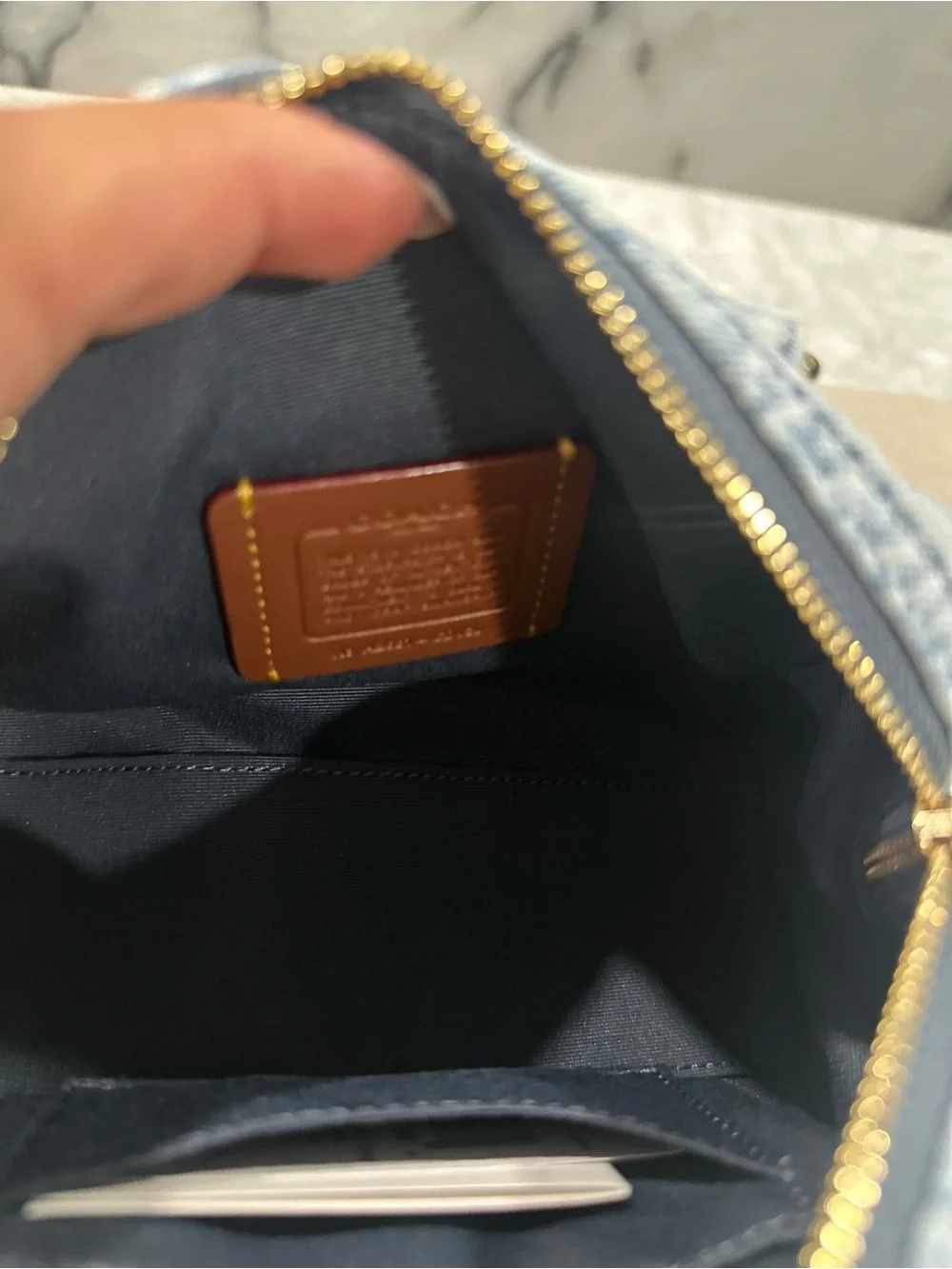 Coach Light Blue Denim Mini Satchel with Pink & Navy Tags
